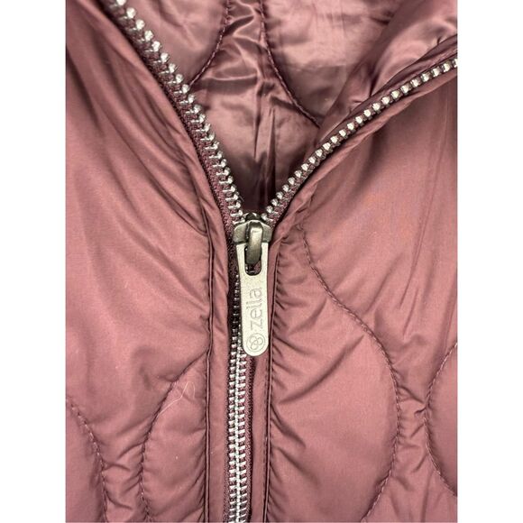 Zella Women’s Large Onion Quilted Jacket Burgundy Fudge Full Zip Oversized - Picture 4 of 9